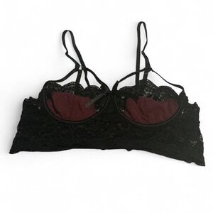 Black Lace Burgundy Cup Strappy Bralette Plus Size‎ L Lingerie
